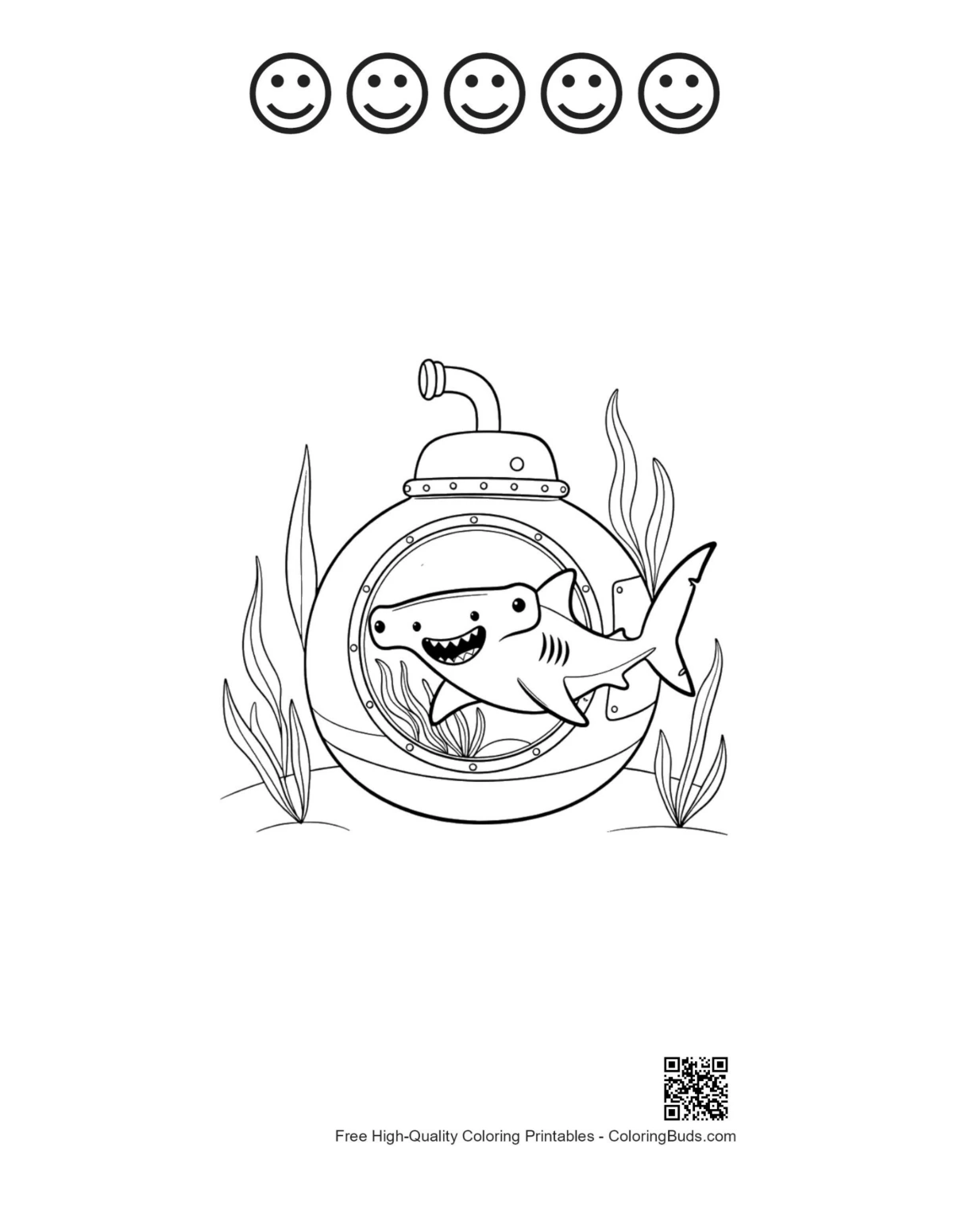 Shark submarine printable with happy faces