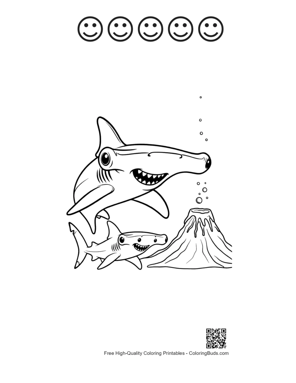 Hammerhead shark volcanic printable 5 happy face outlines