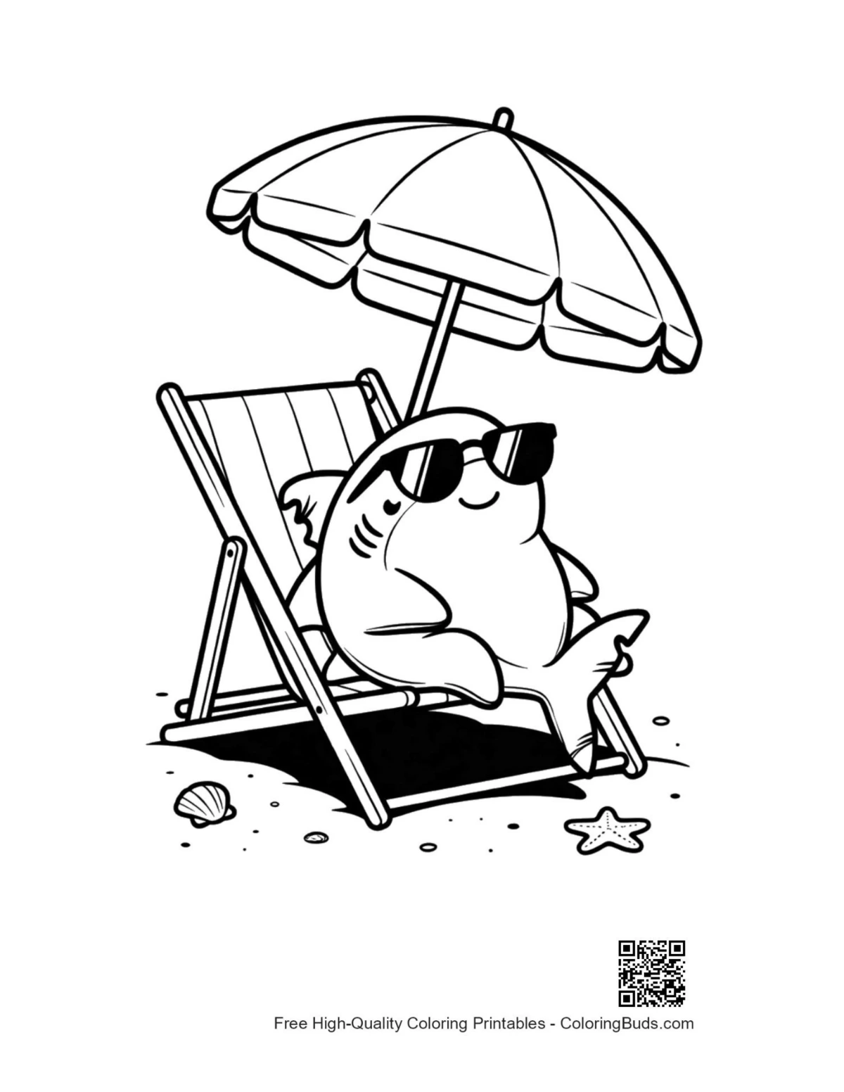 Cute great white shark coloring page printable