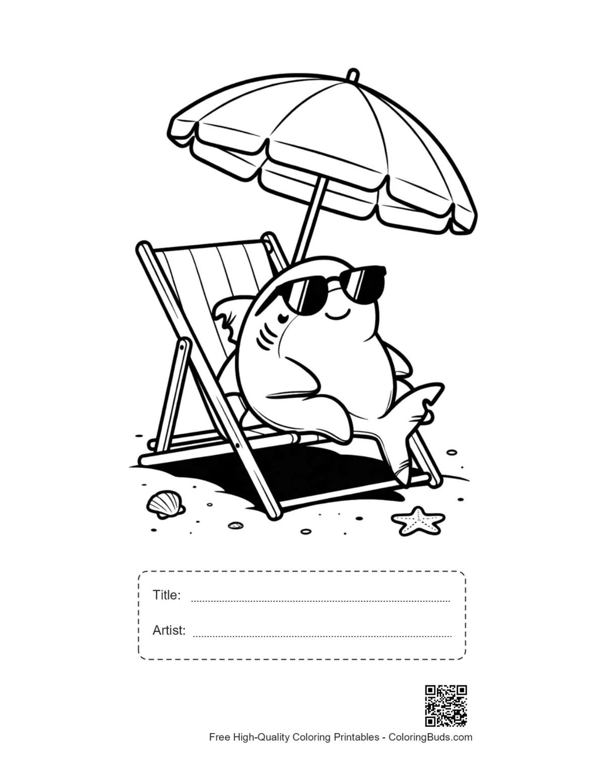Cute great white shark printable with title box