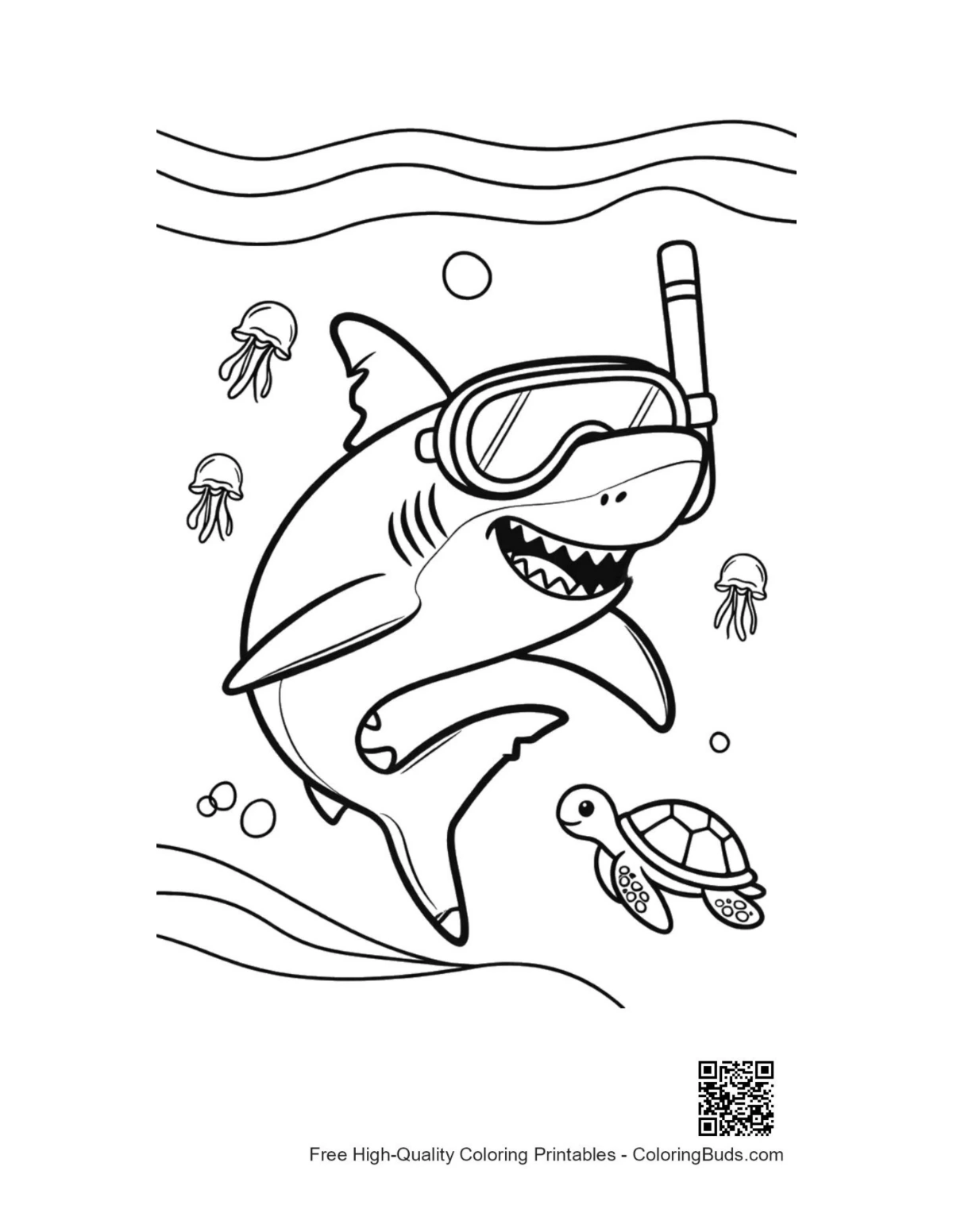Cute great white shark printable coloring page