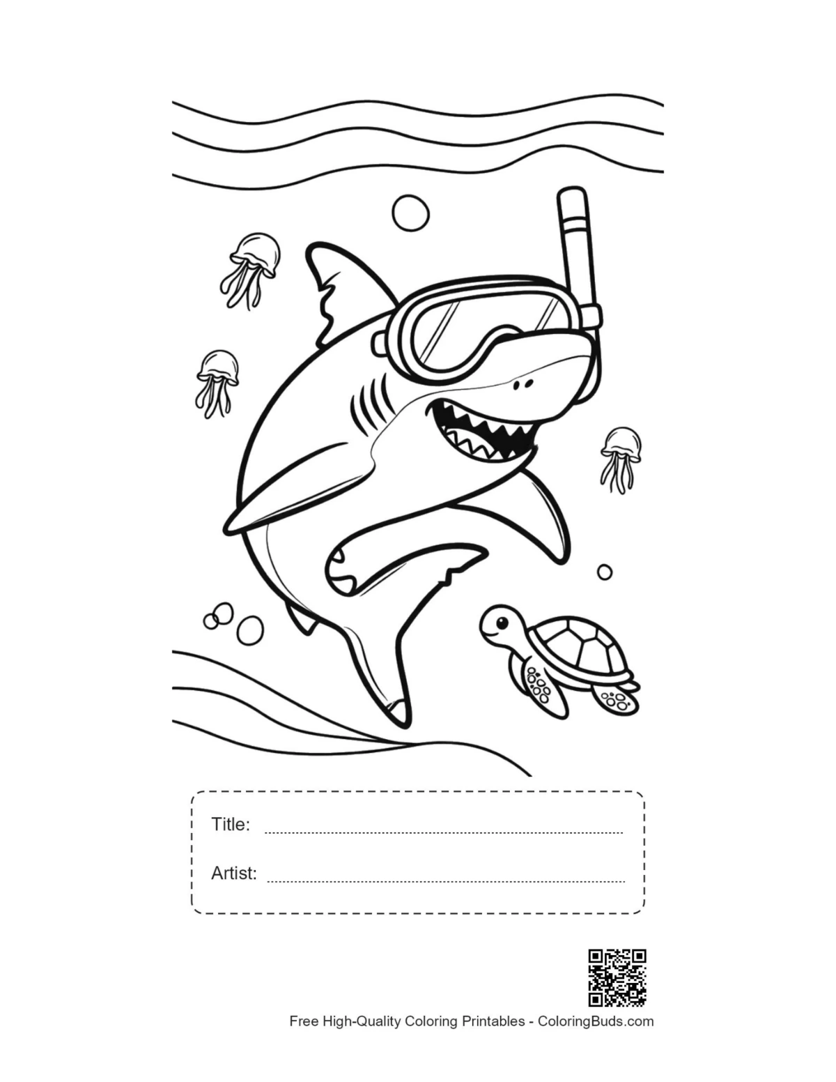 Cute great white shark printable with title box