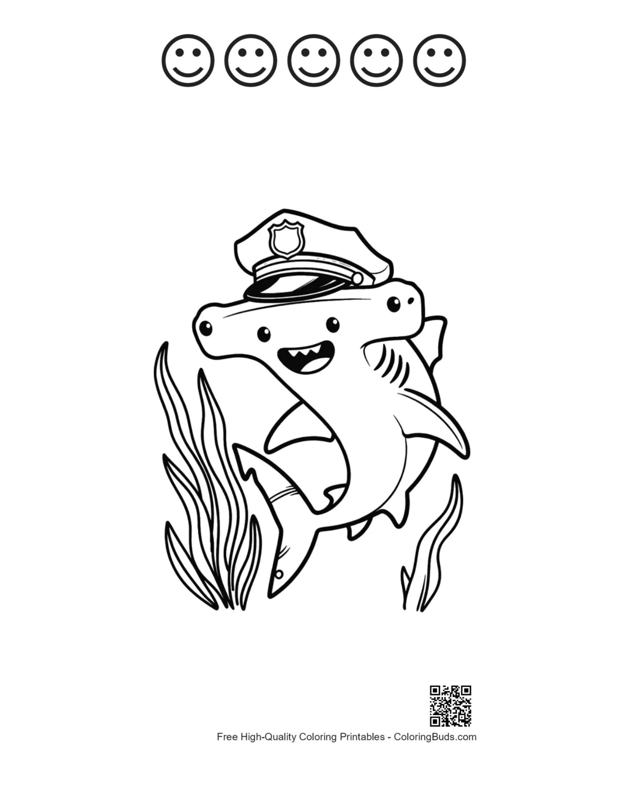 Cute hammerhead shark with happy faces outline