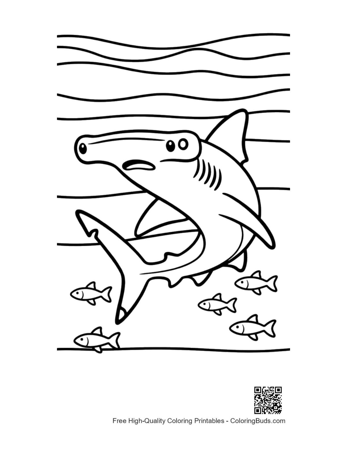 Cute hammerhead shark deep sea printable coloring page