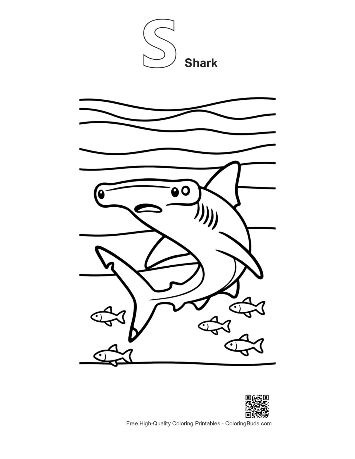 Hammerhead shark alphabet S outline printable coloring