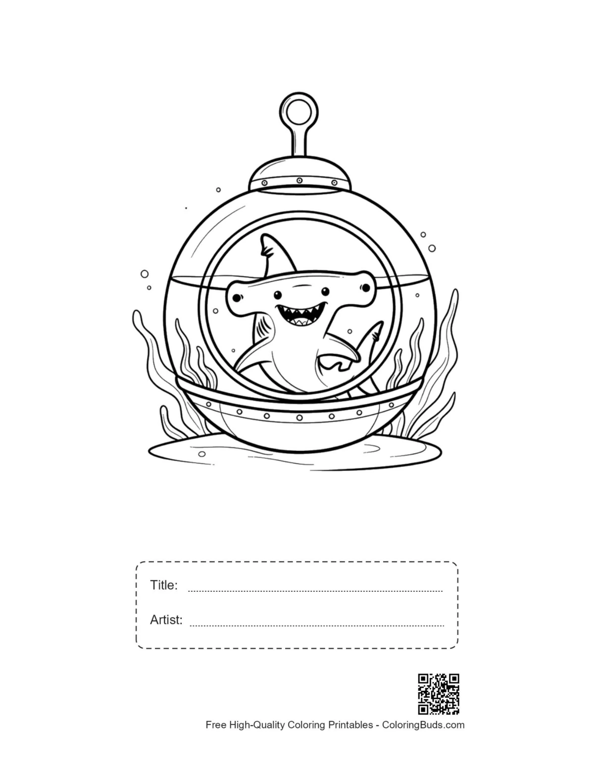 Cute Hammerhead shark printable with title artist box