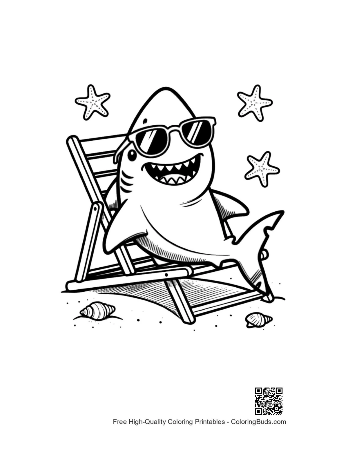Great white shark printable coloring page for kids