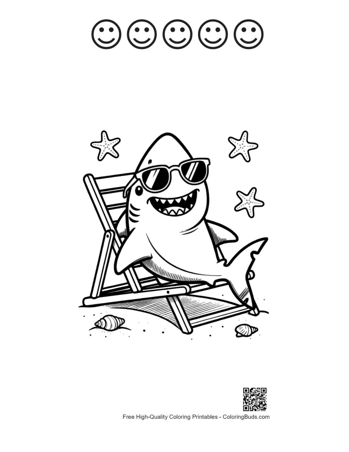 Great white shark 5 happy face outline kids printable