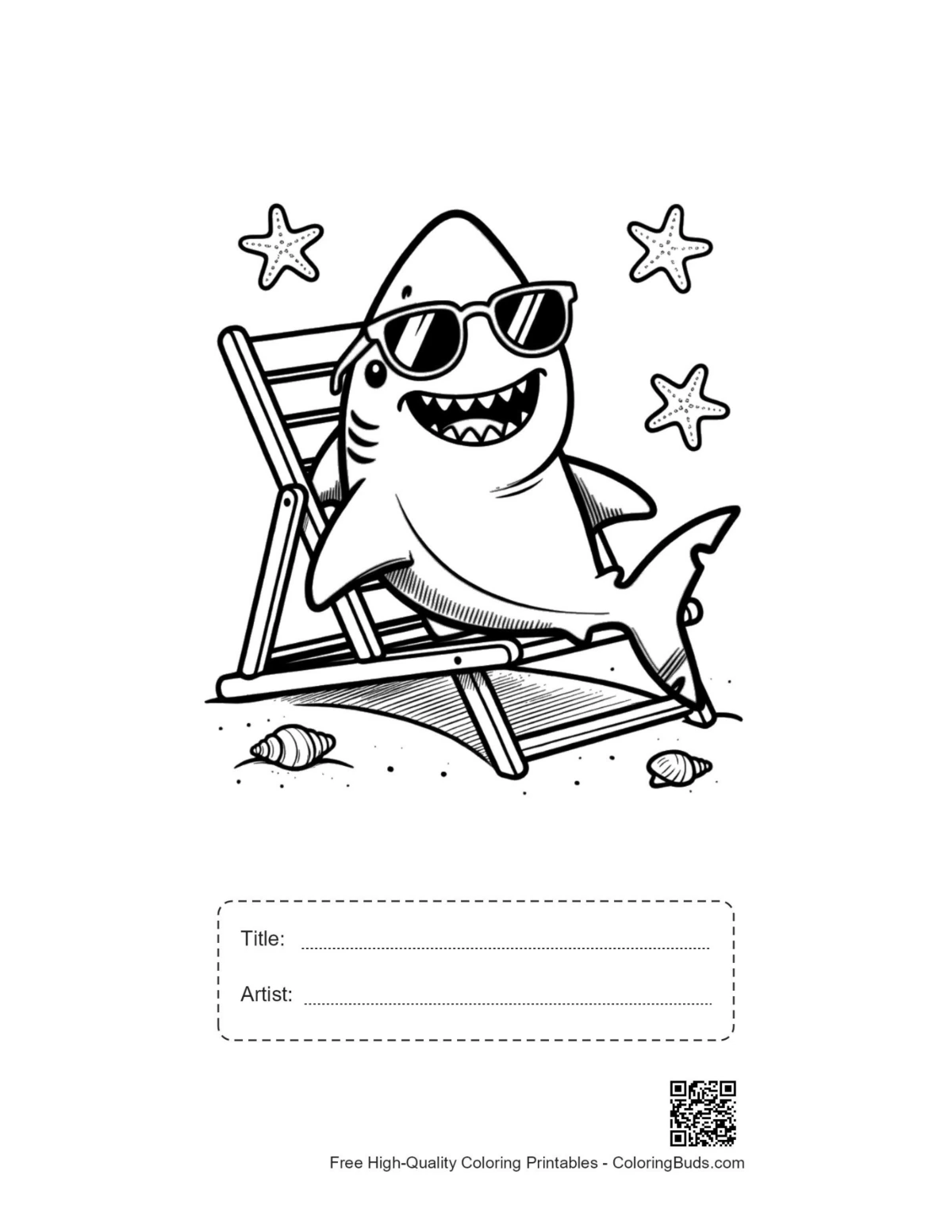 Great white shark printable with title artist box for kids