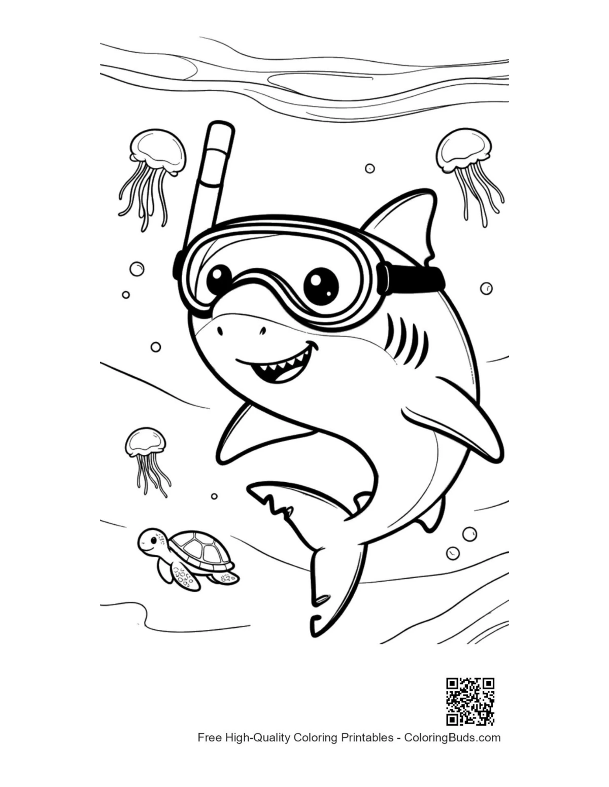 Printable Great White Shark coloring page outline