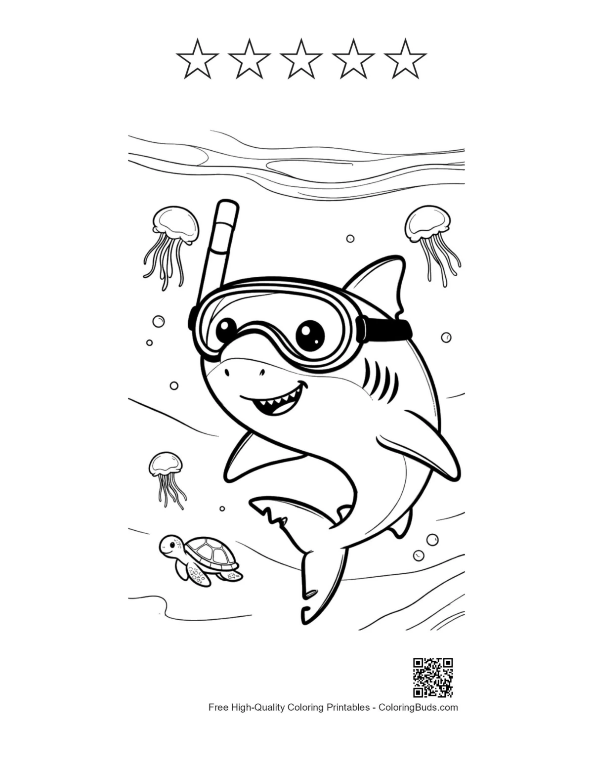 Great White Shark printable with 5 star outlines