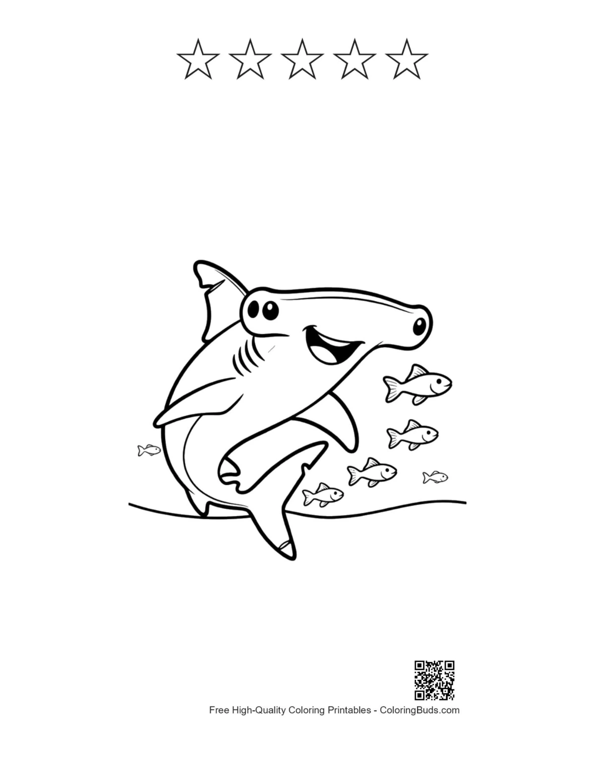 Hammerhead shark printable with 5 star outlines