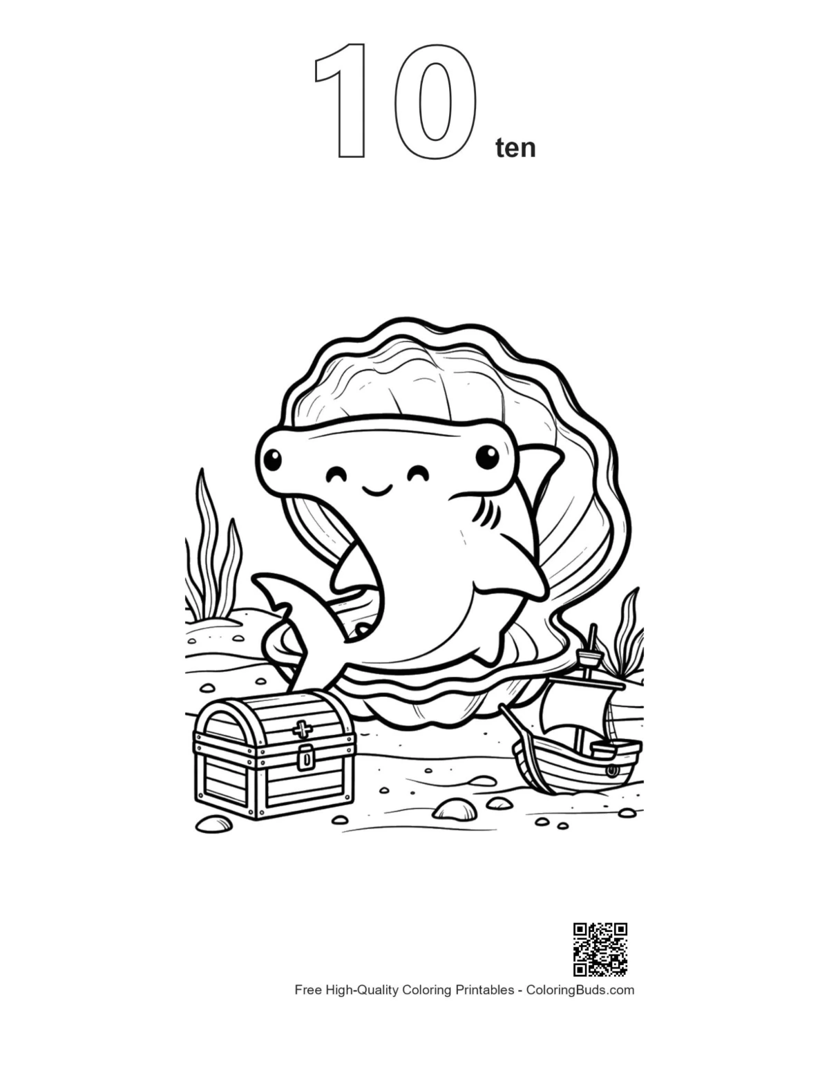 Hammerhead Shark outline number 10 printable