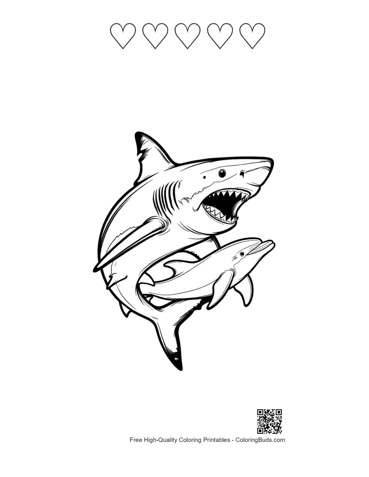 Shark chase printable with heart outlines