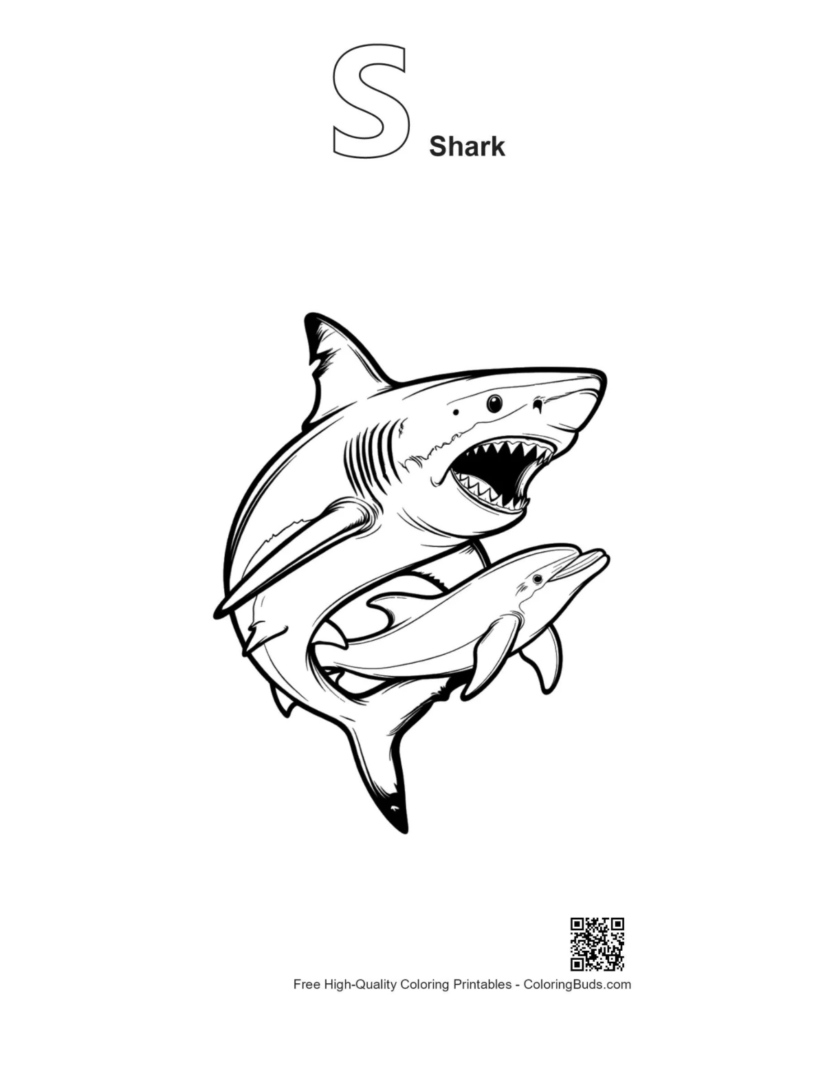 Shark chase printable with alphabet S outline