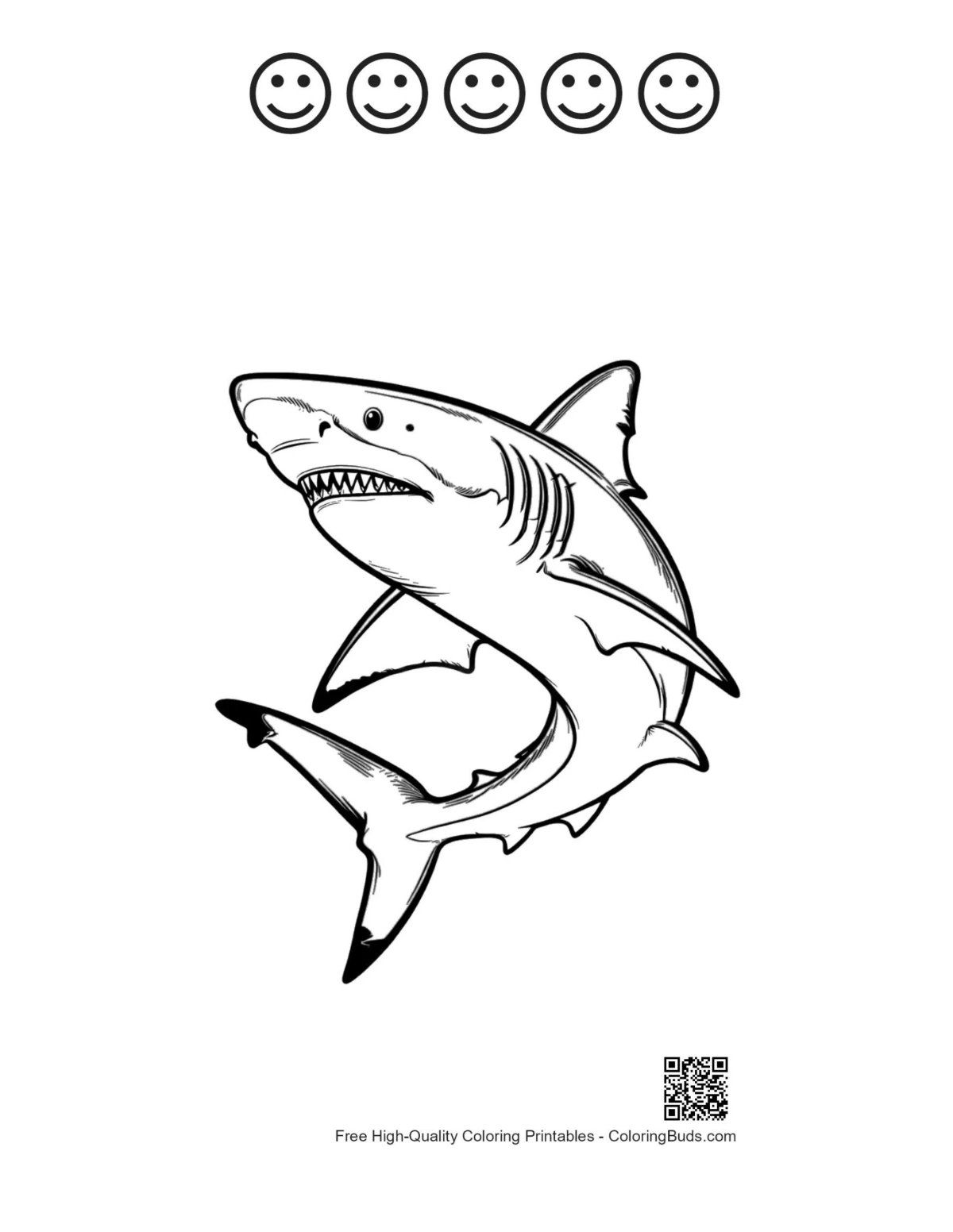 Happy face outlines on fierce shark leaping printable