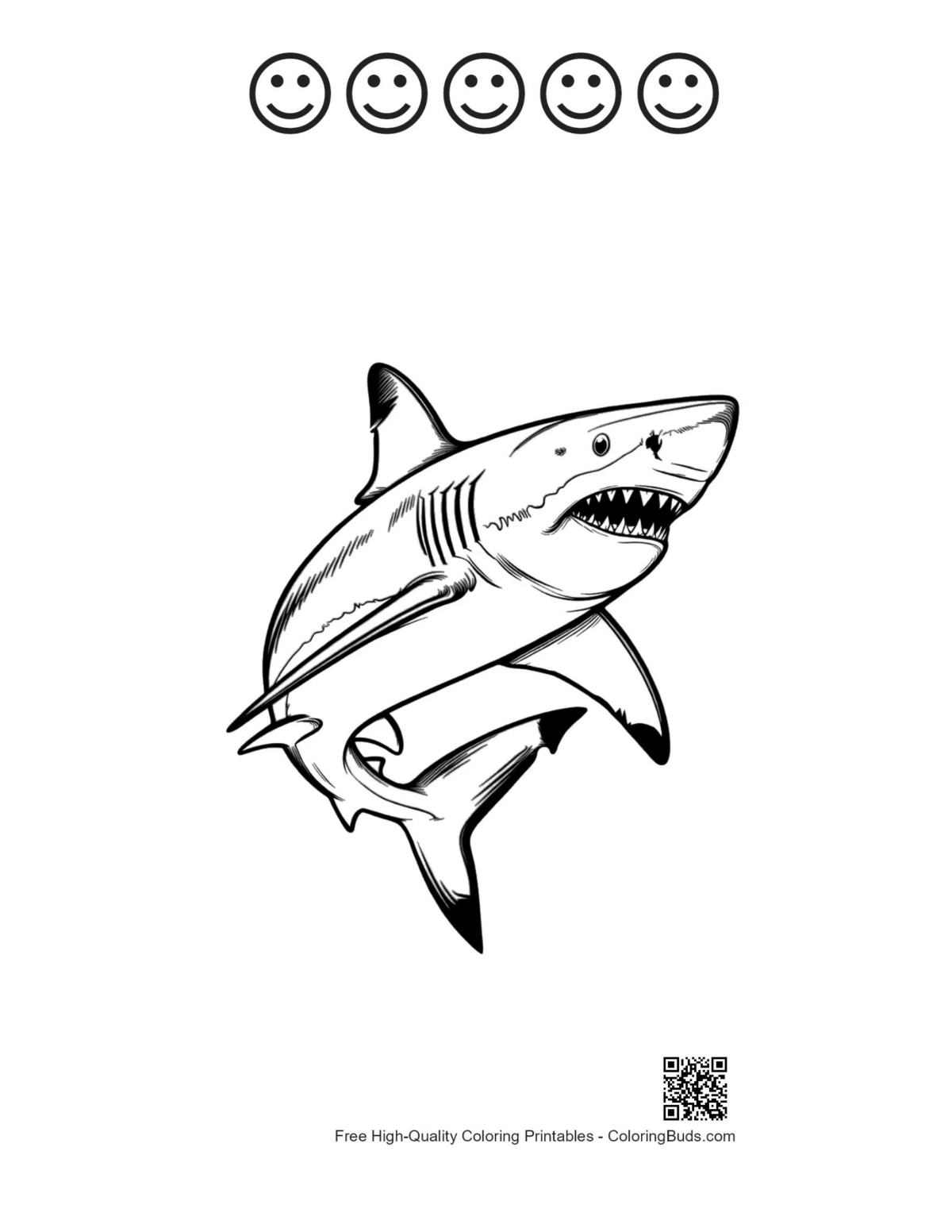Great white shark with happy faces printable