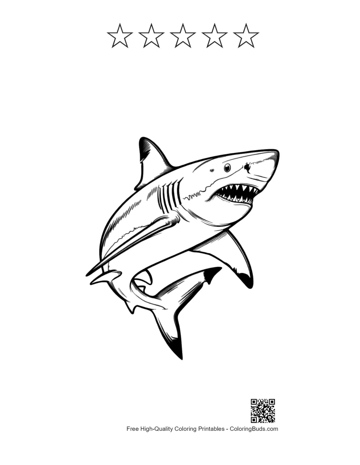Shark printable with 5 star outlines