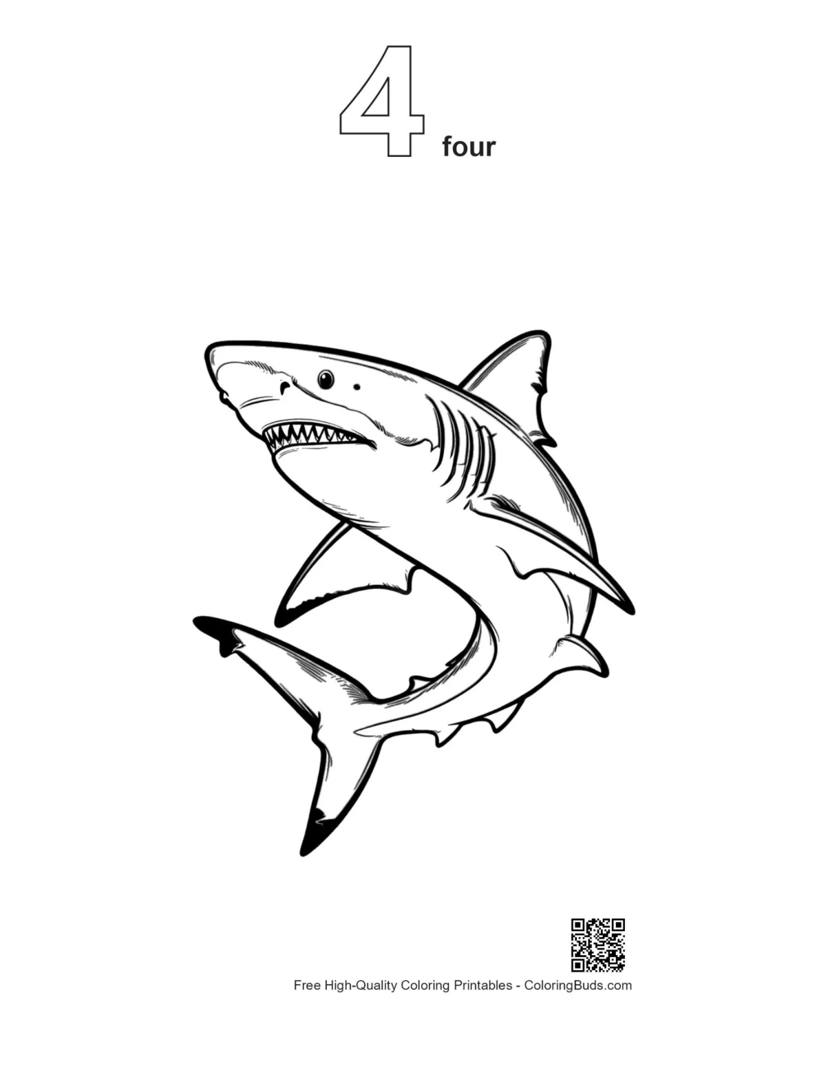 Number 4 outline on leaping shark printable page