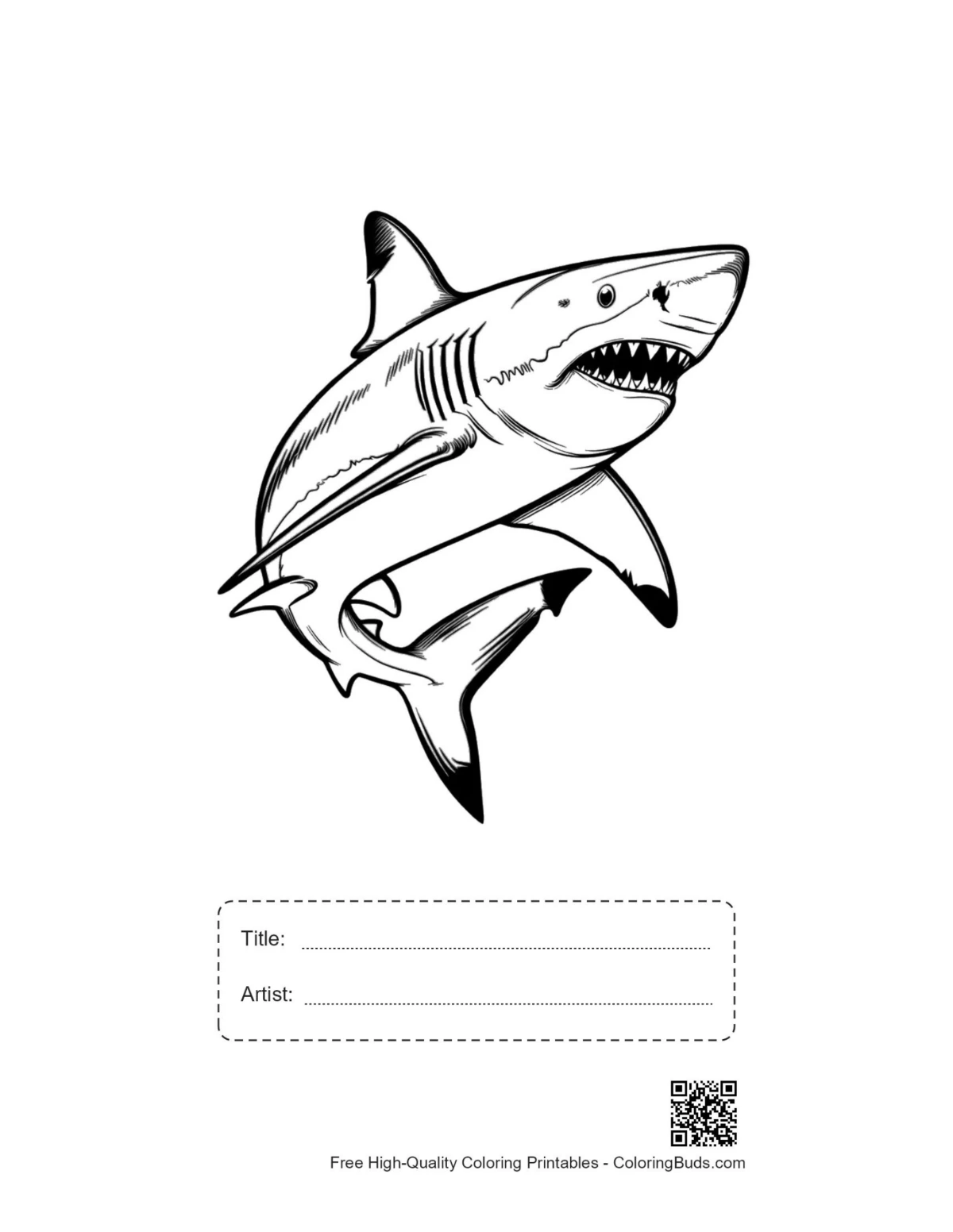 Great white shark printable with title box