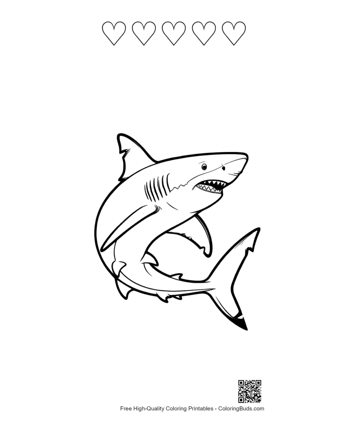 Fierce shark printable with heart outlines