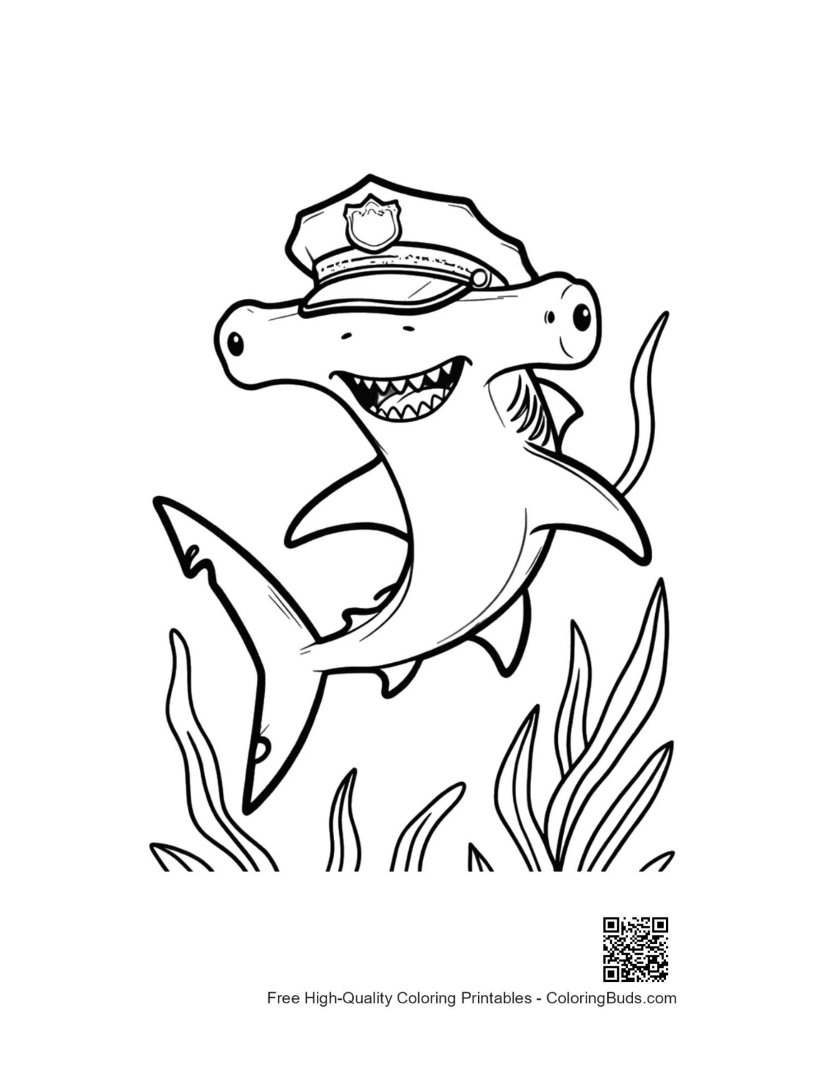 Free printable hammerhead shark coloring page for kids
