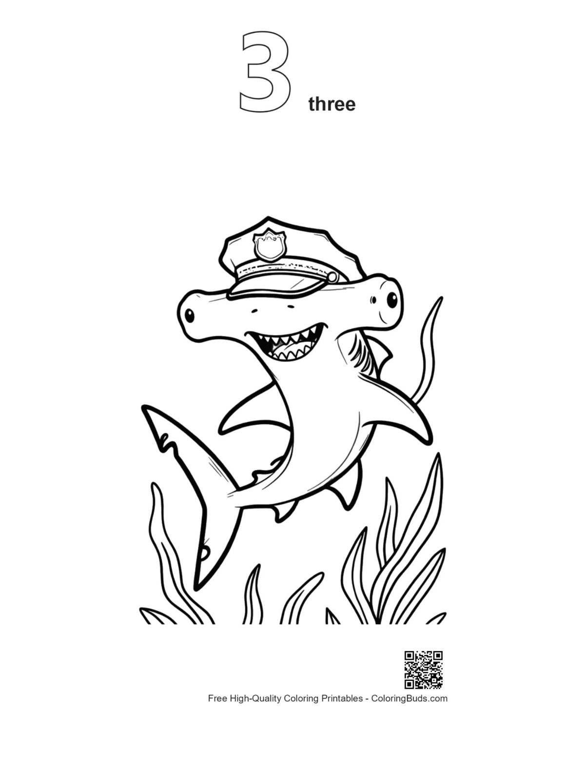 Hammerhead shark coloring page with numbered outline 3