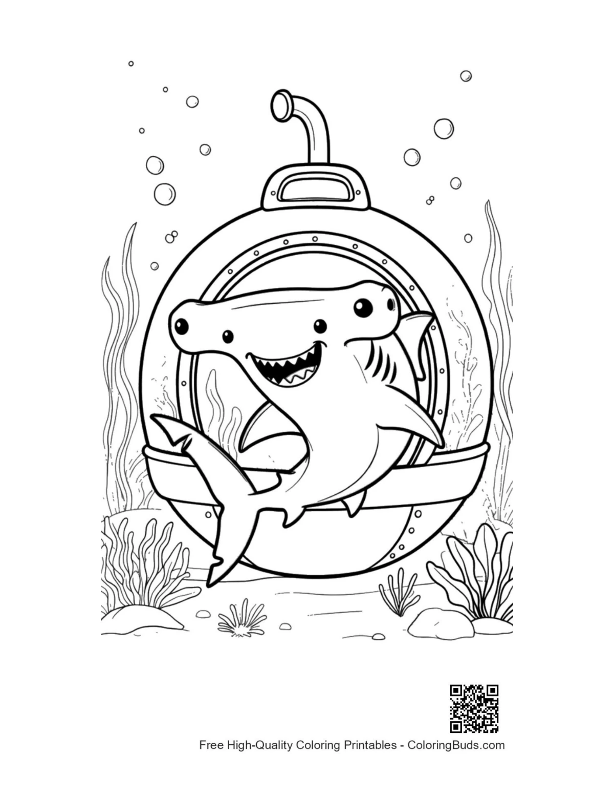 Hammerhead shark printable coloring outline