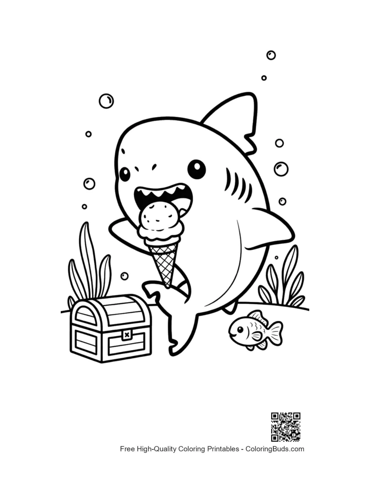 Great white shark outline coloring page printable
