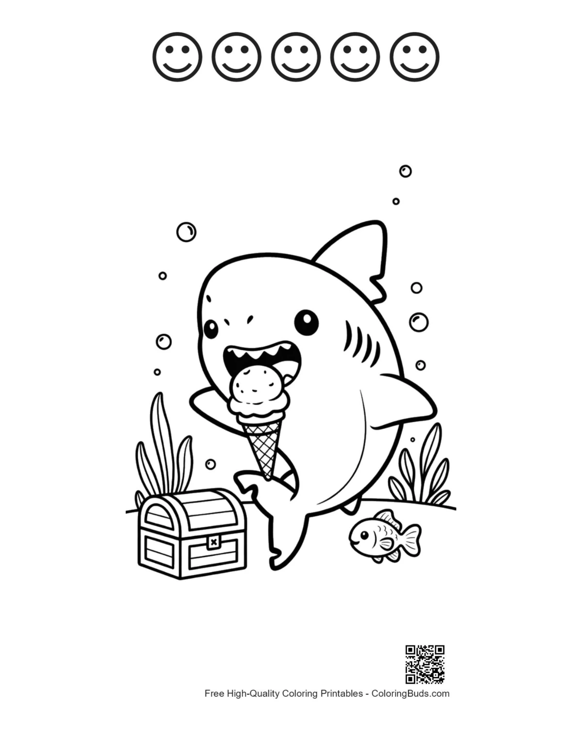 Printable shark sheet with 5 happy face outlines