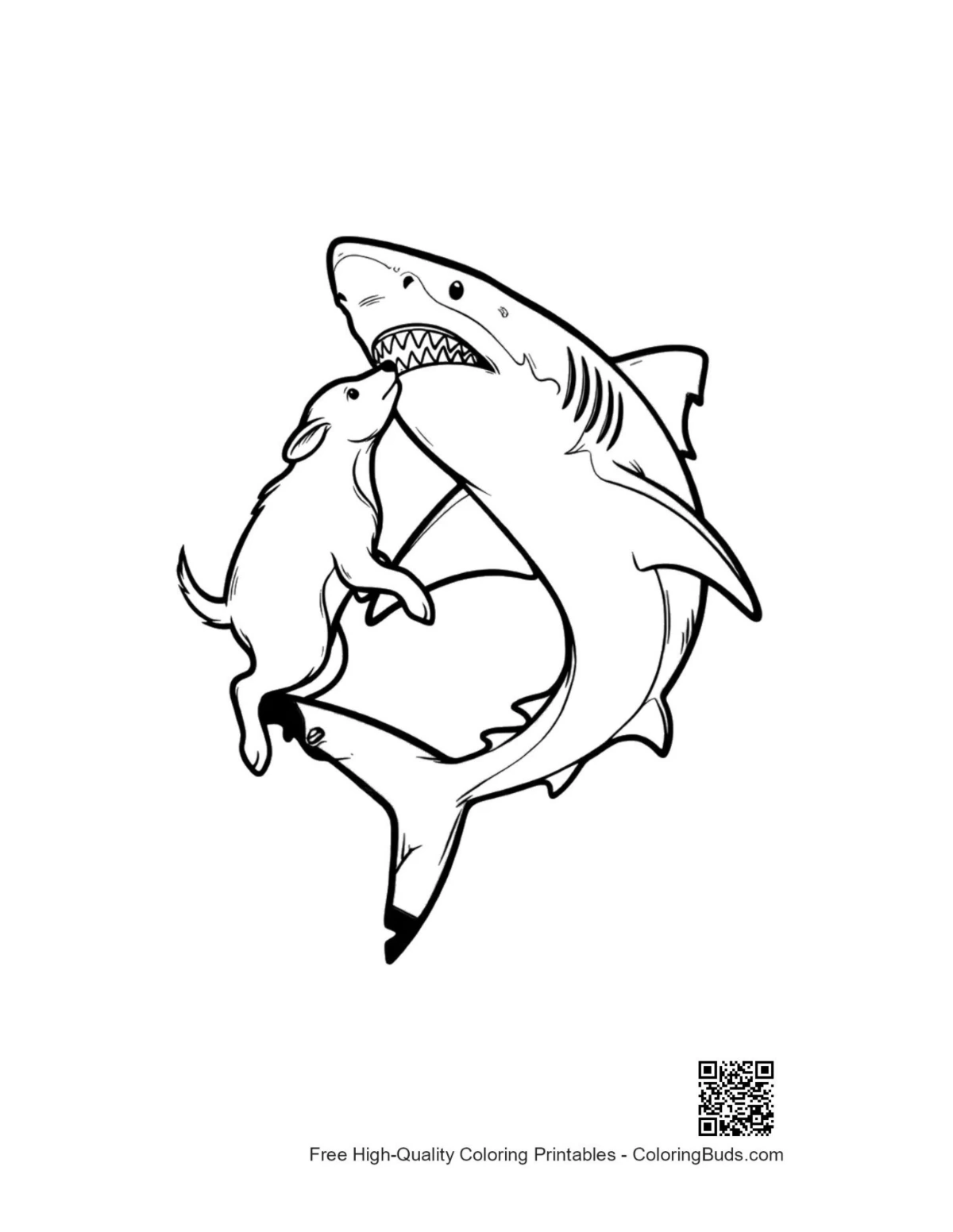 Cute great white shark hugging bunny illustration