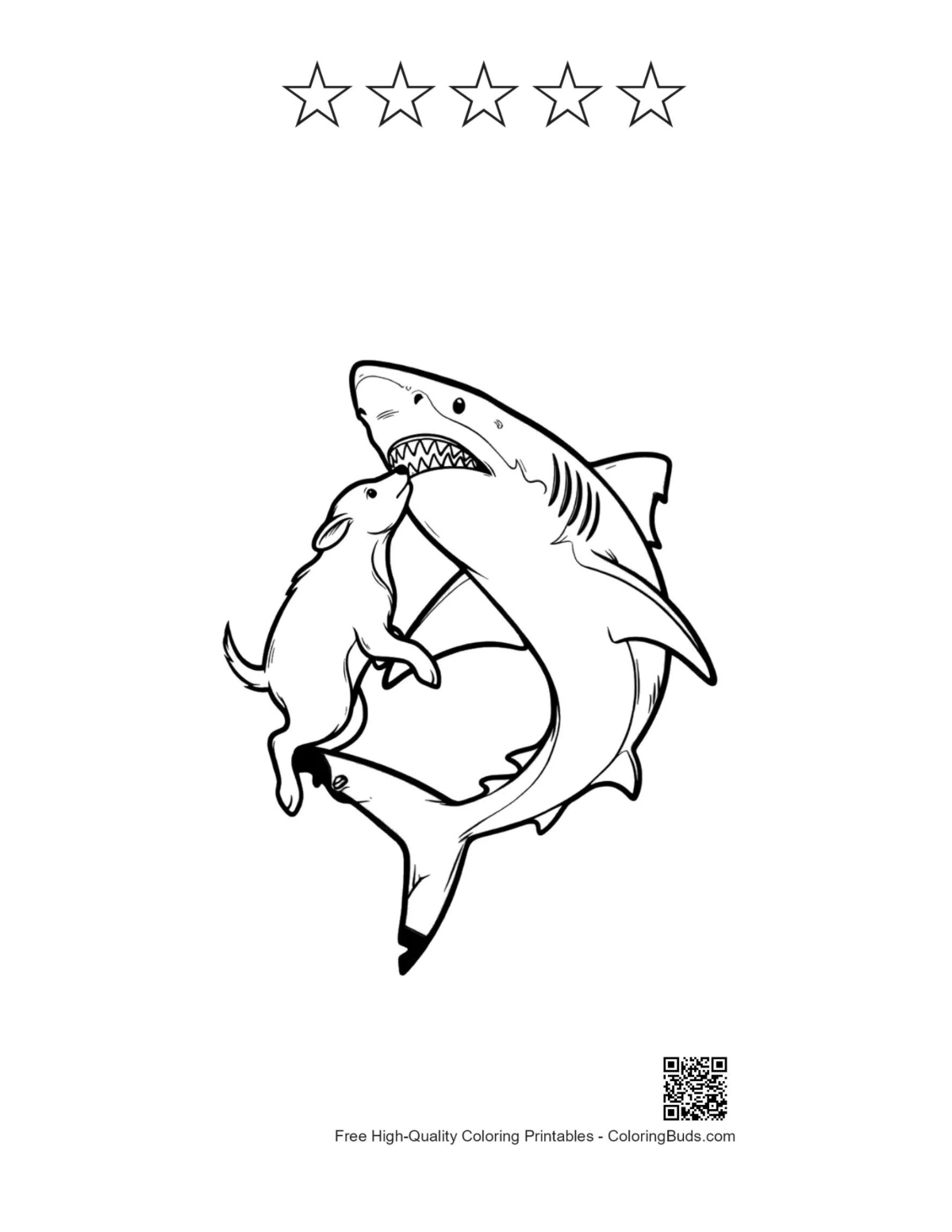 Shark hugging bunny with five-star outline printable