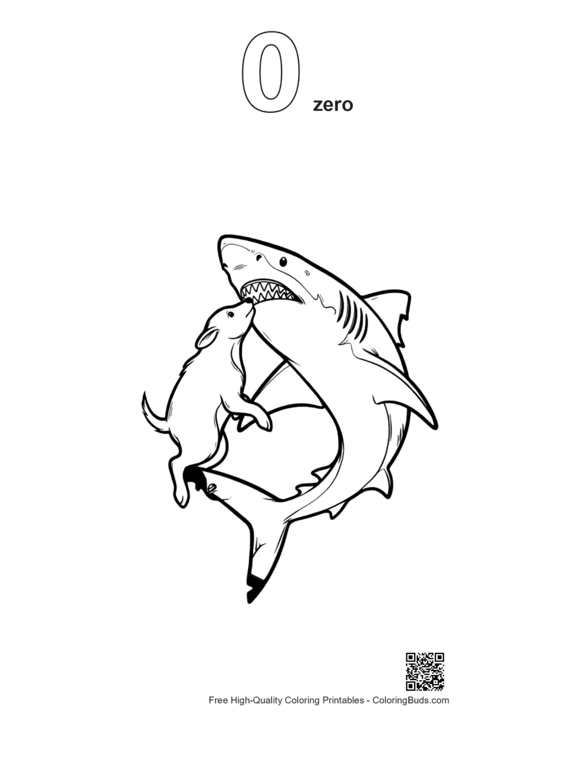 Shark bunny coloring page with zero outline