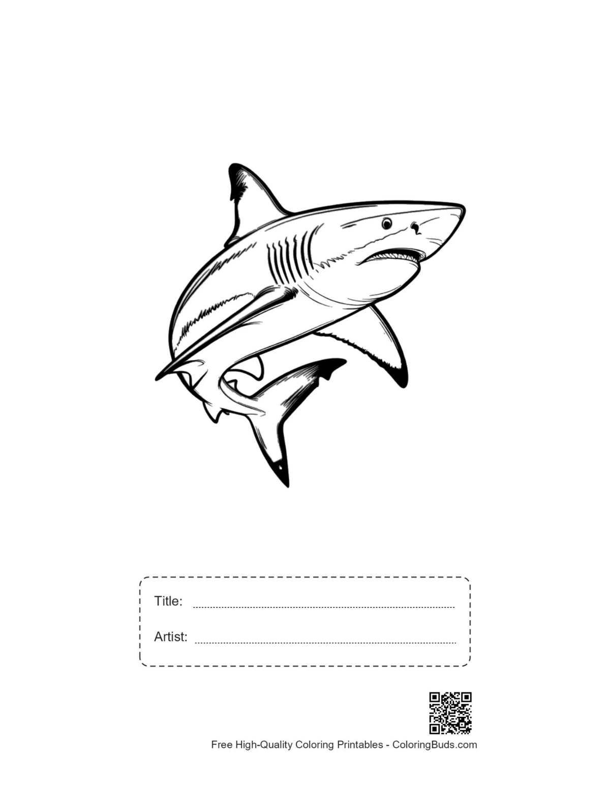Printable great white shark leaping with title box