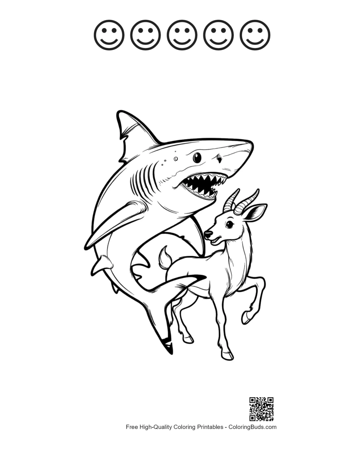 Shark lunging printable with happy face outlines