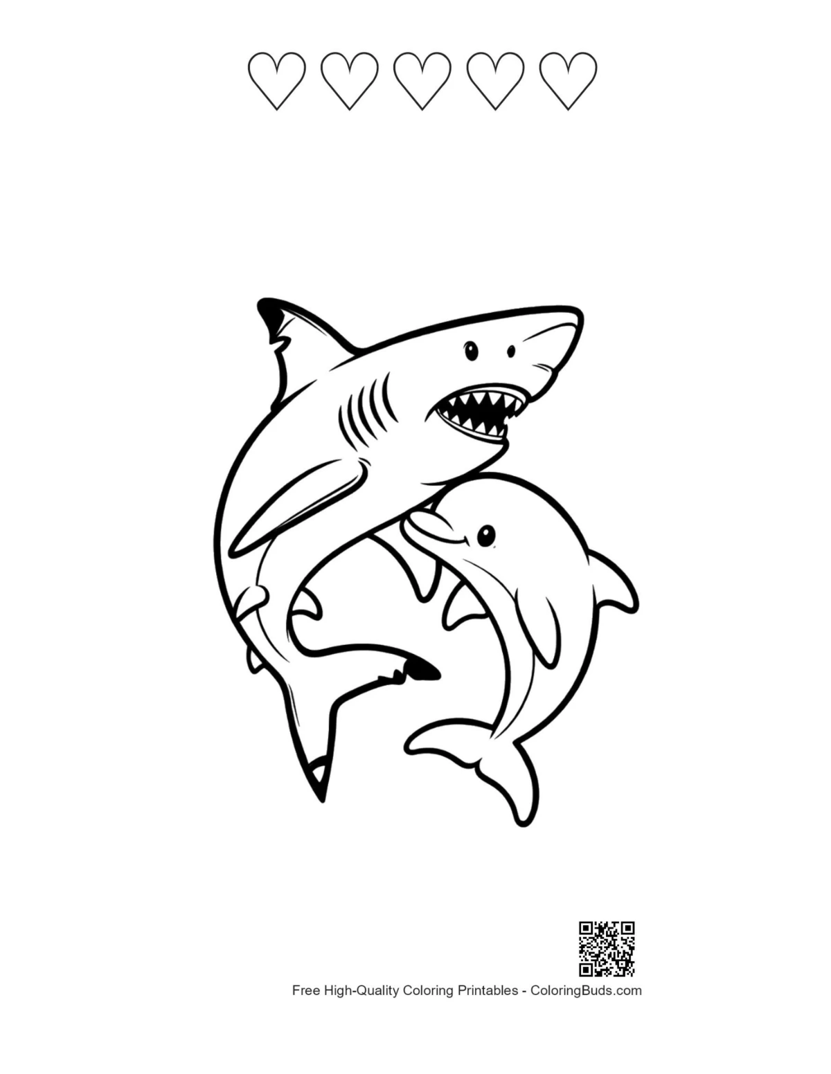 Great white shark chasing dolphin with heart outlines