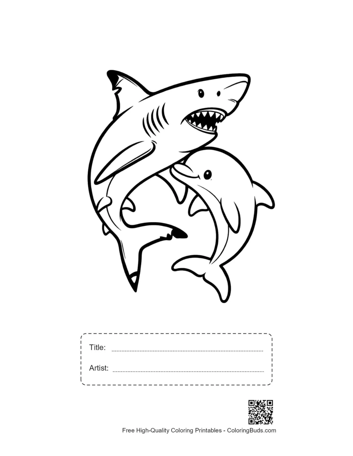 Great white shark chasing dolphin printable with title box