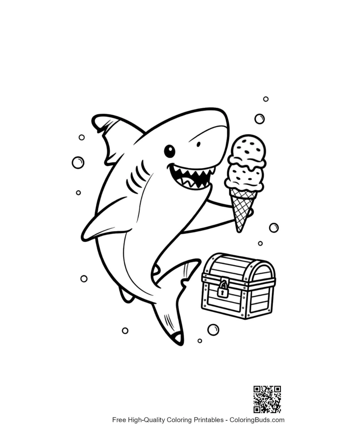 Great white shark printable coloring page outline