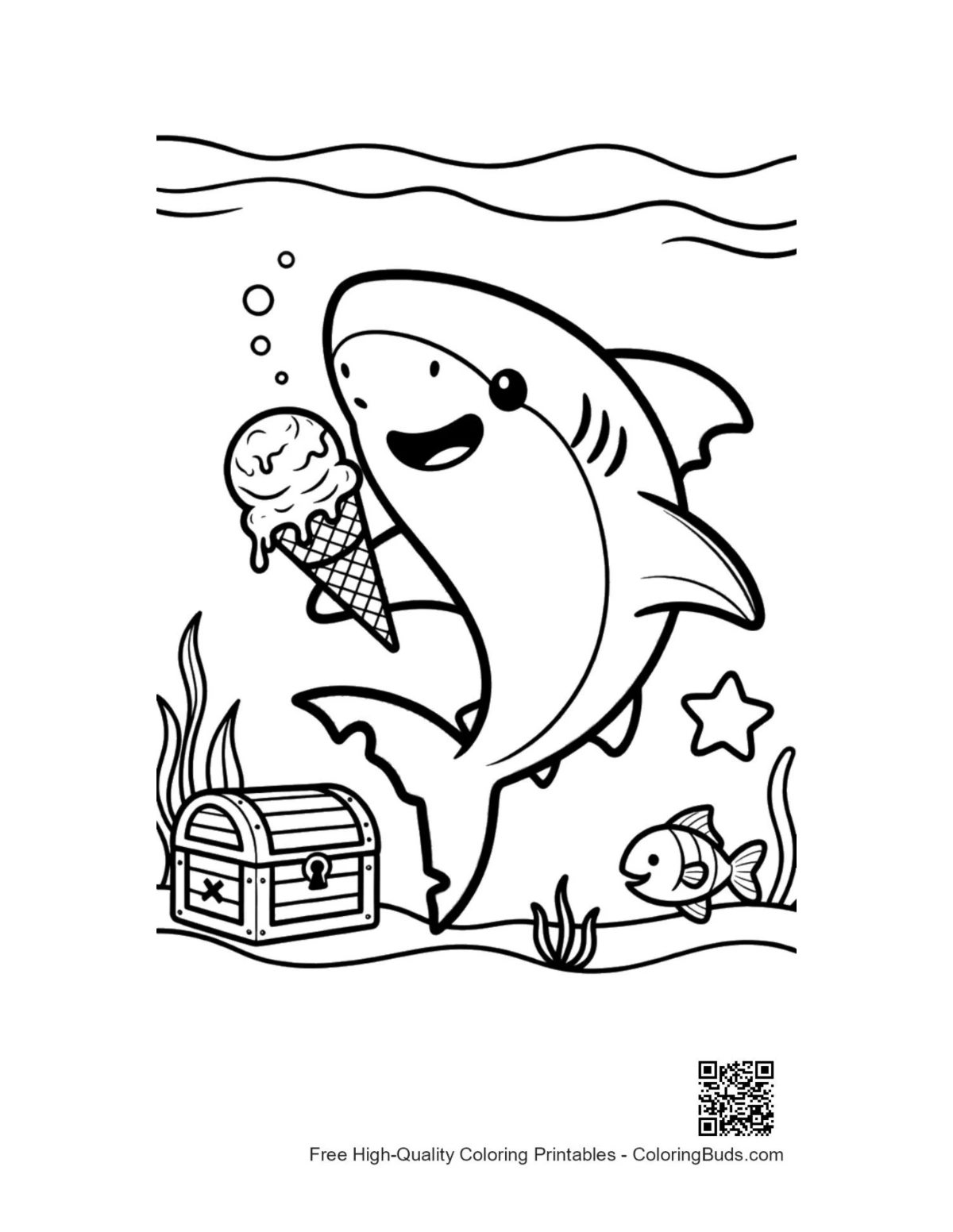 Great white shark printable coloring page