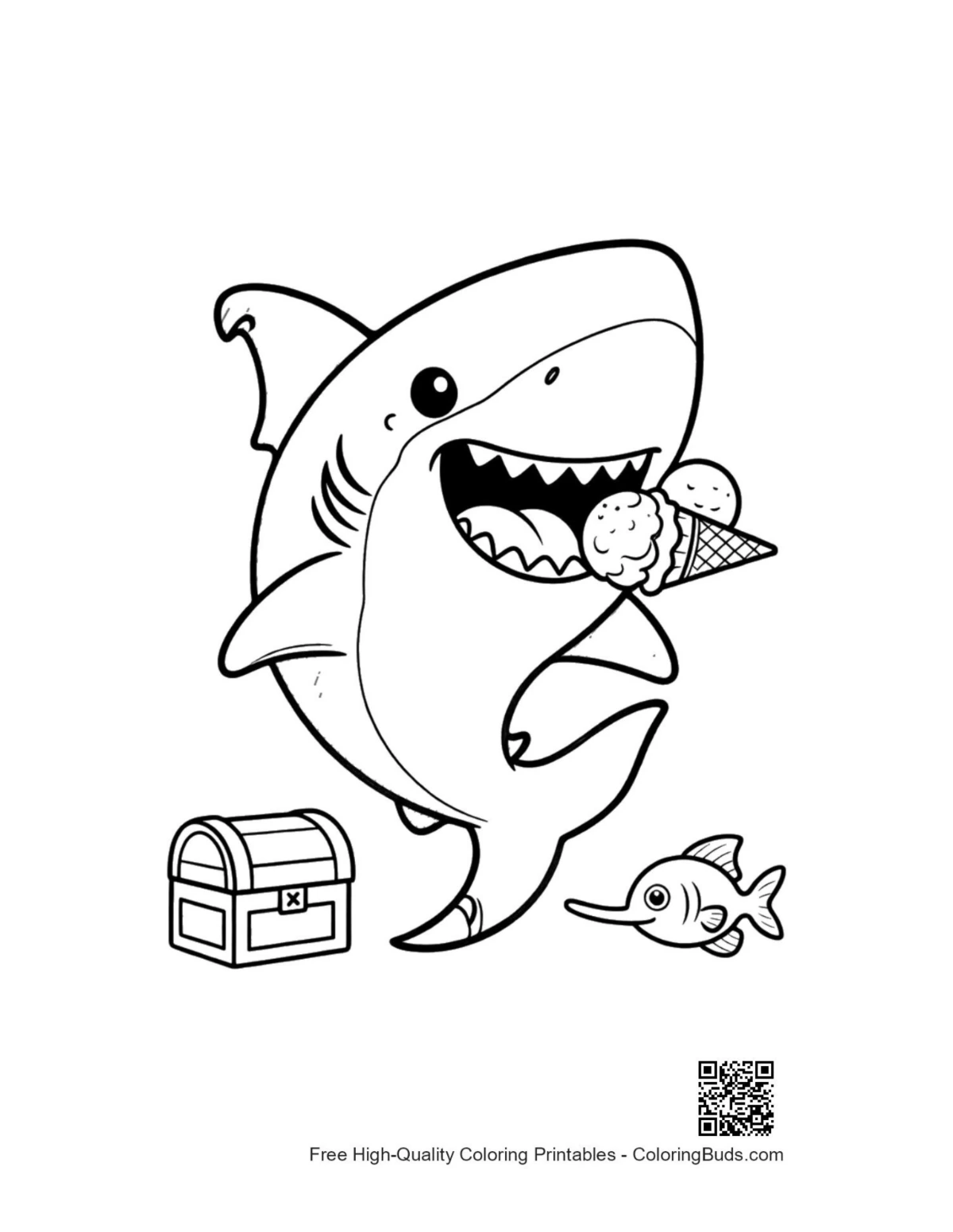 Great white shark printable coloring page for kids