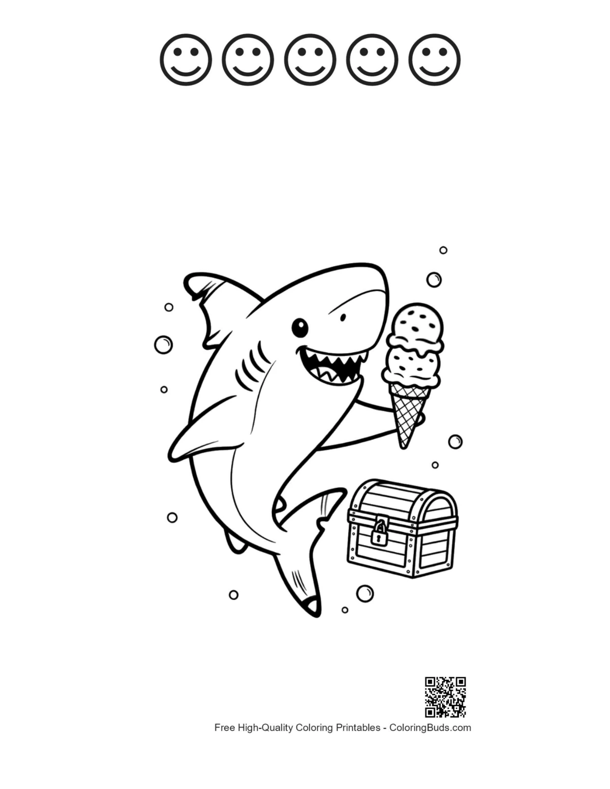 Great white shark with happy faces outline