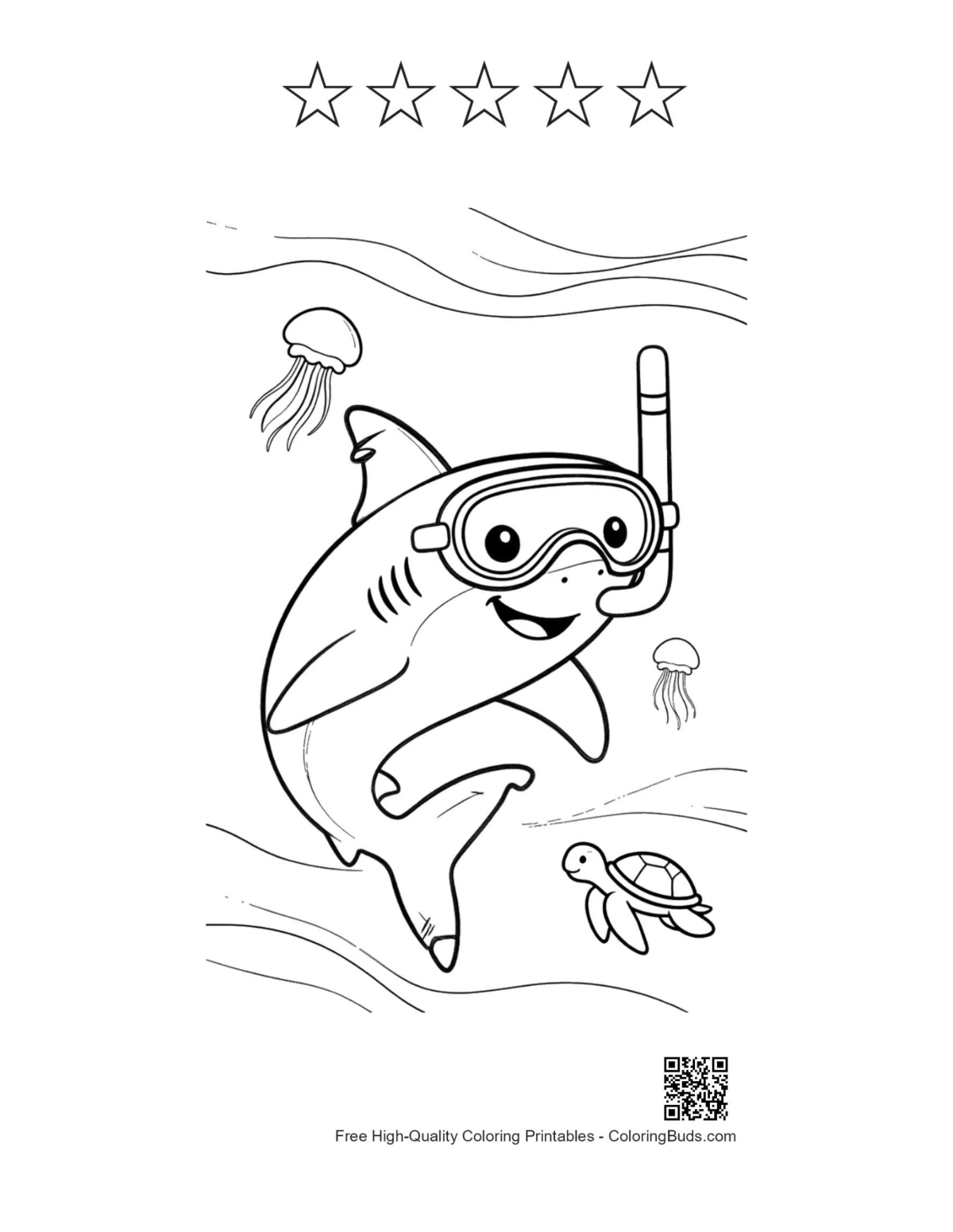 Great white shark printable with 5 star outline