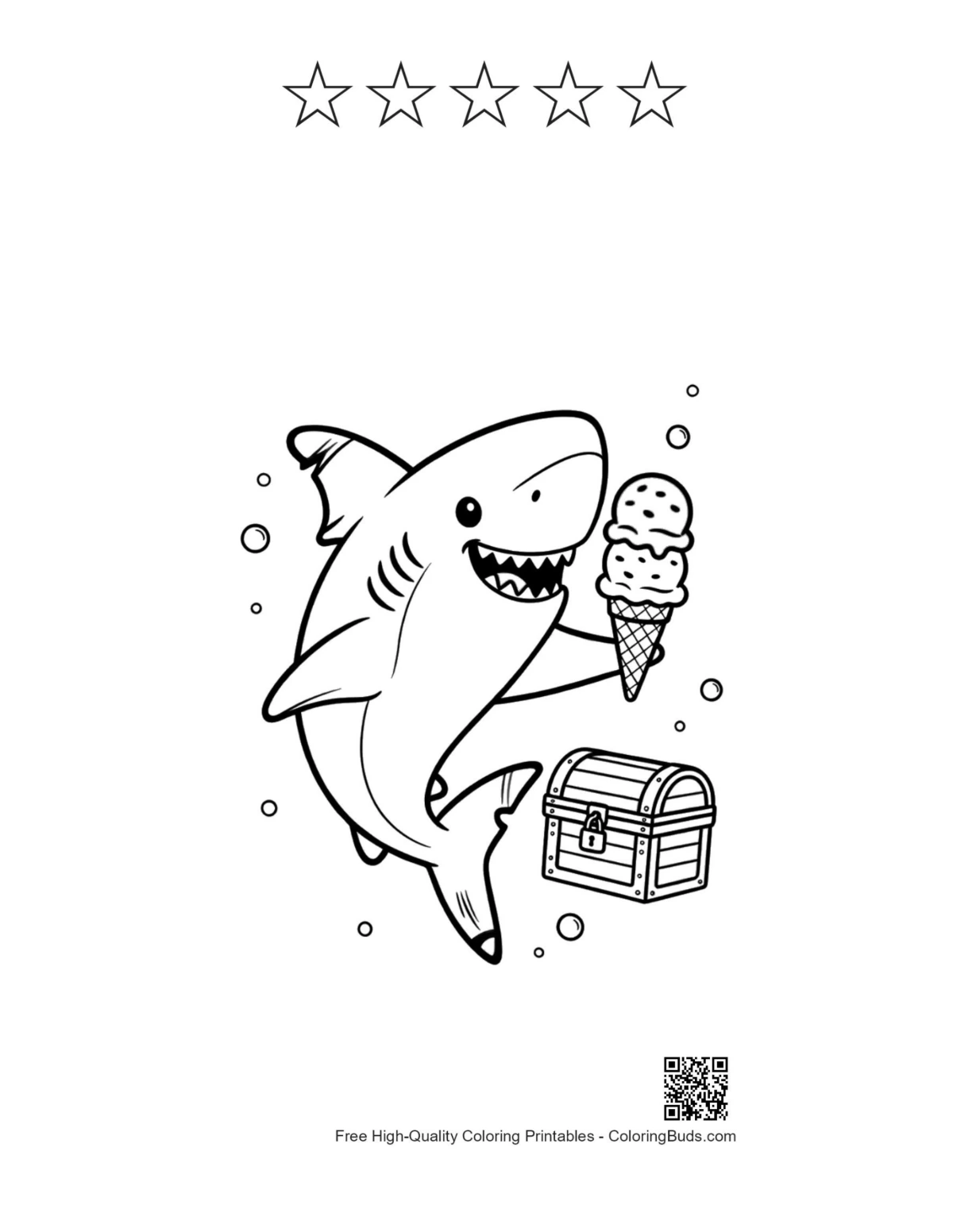 Great white shark with 5-star outline printable
