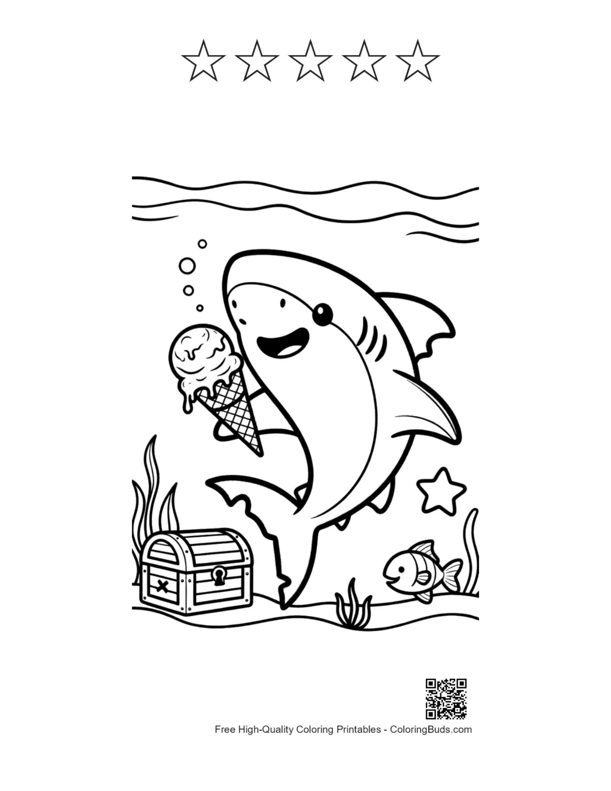 Great white shark with 5 stars printable