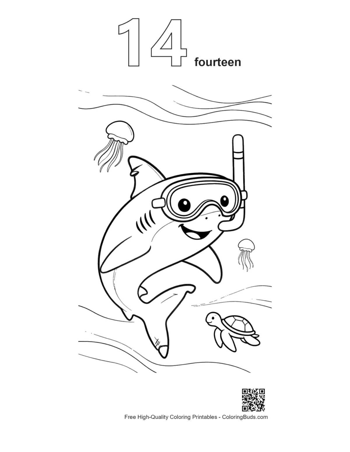 Great white shark printable outline number 14