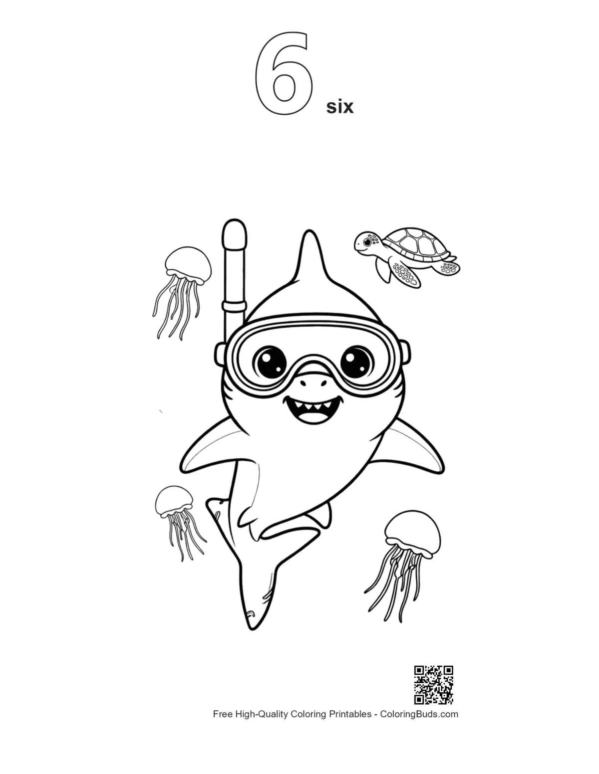 Great white shark outline number 6 printable