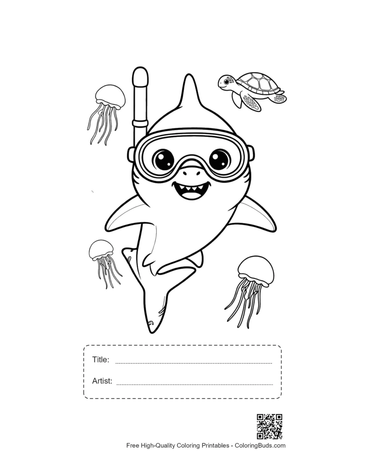 Great white shark printable with title box