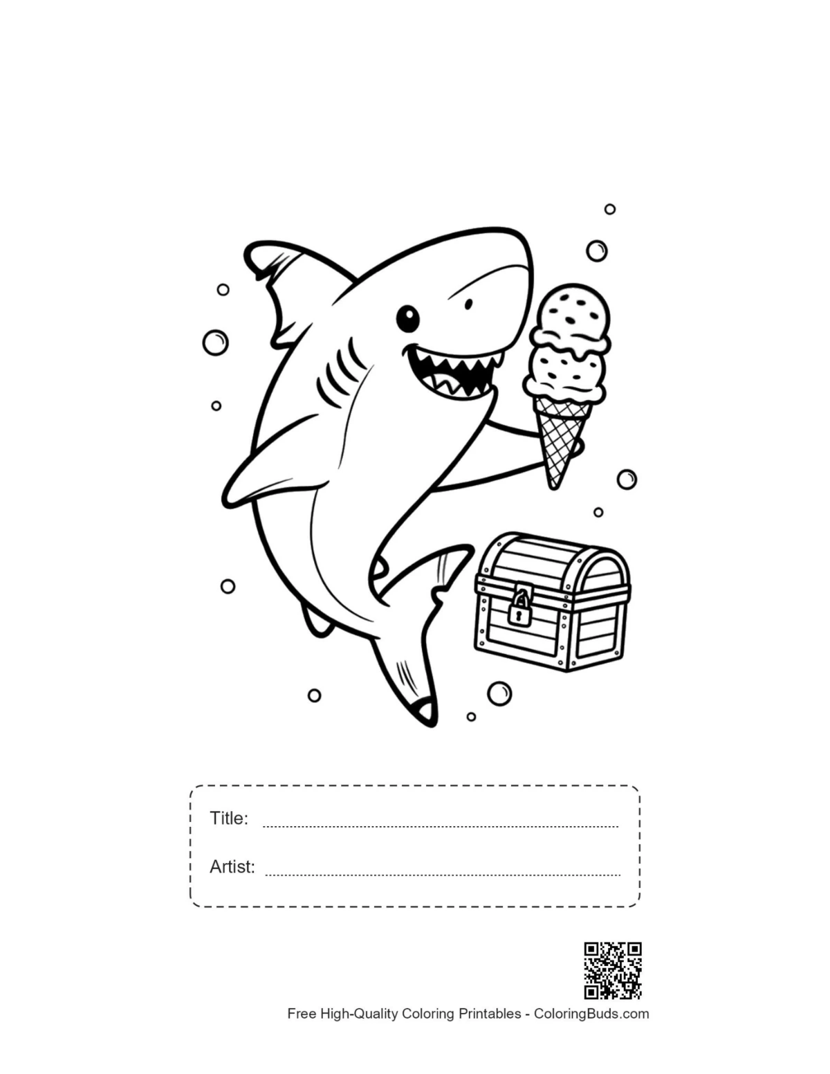 Great white shark printable with title box