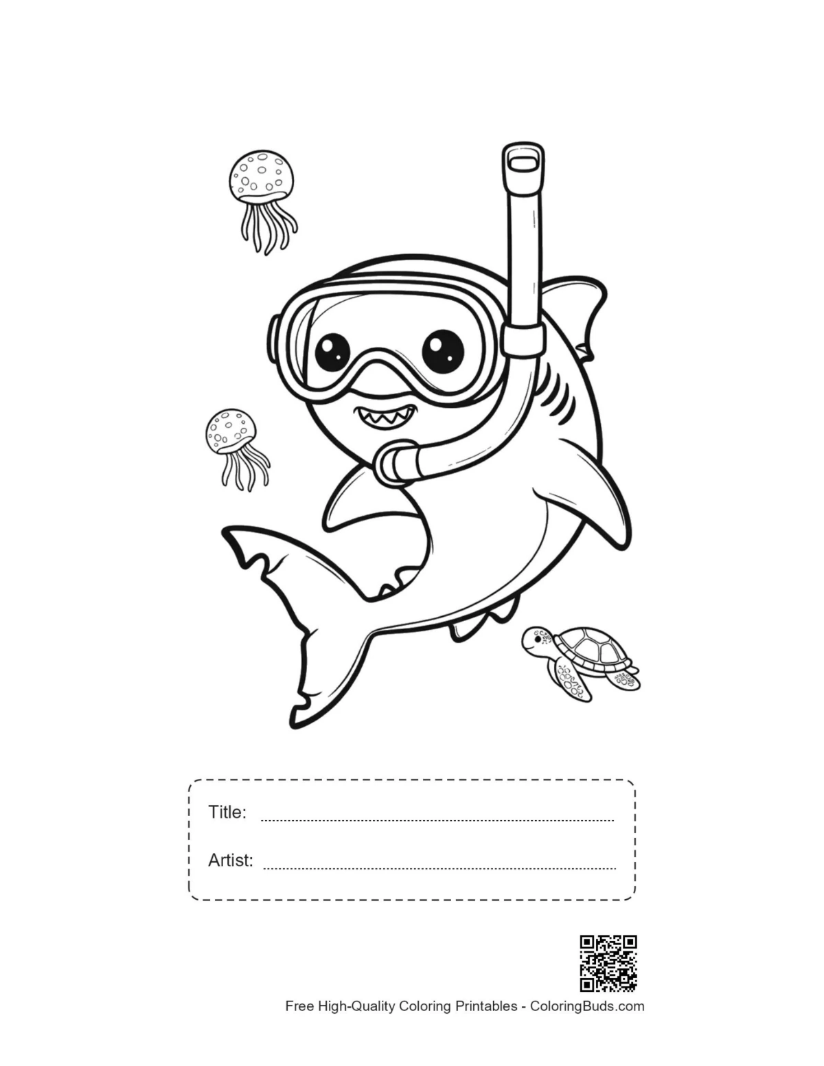 Great white shark printable with title artist box
