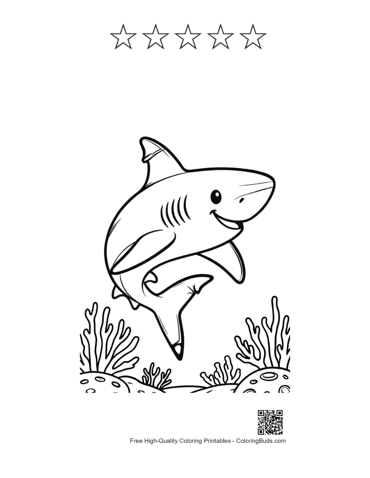 Great white shark party hat with 5 stars outline printable